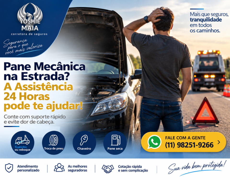 Pane mecânica na estrada e assistência 24 horas para seguro auto